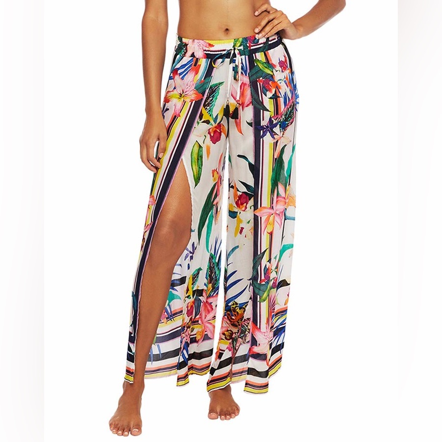 Trina Turk Treasure Cove Swim Cover Up Fly Away Pants Tropical Floral Print Xs